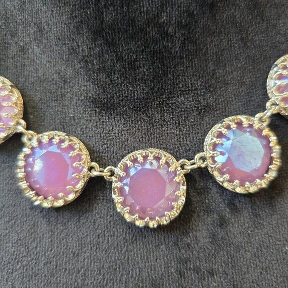 Women Pink Shiny Crystal Statement Silver Tone Chain Necklace with Lobster Clasp - Picture 4 of 6